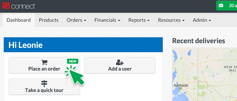 Log in to your CSR Connect account and click on Place an order on the dashboard