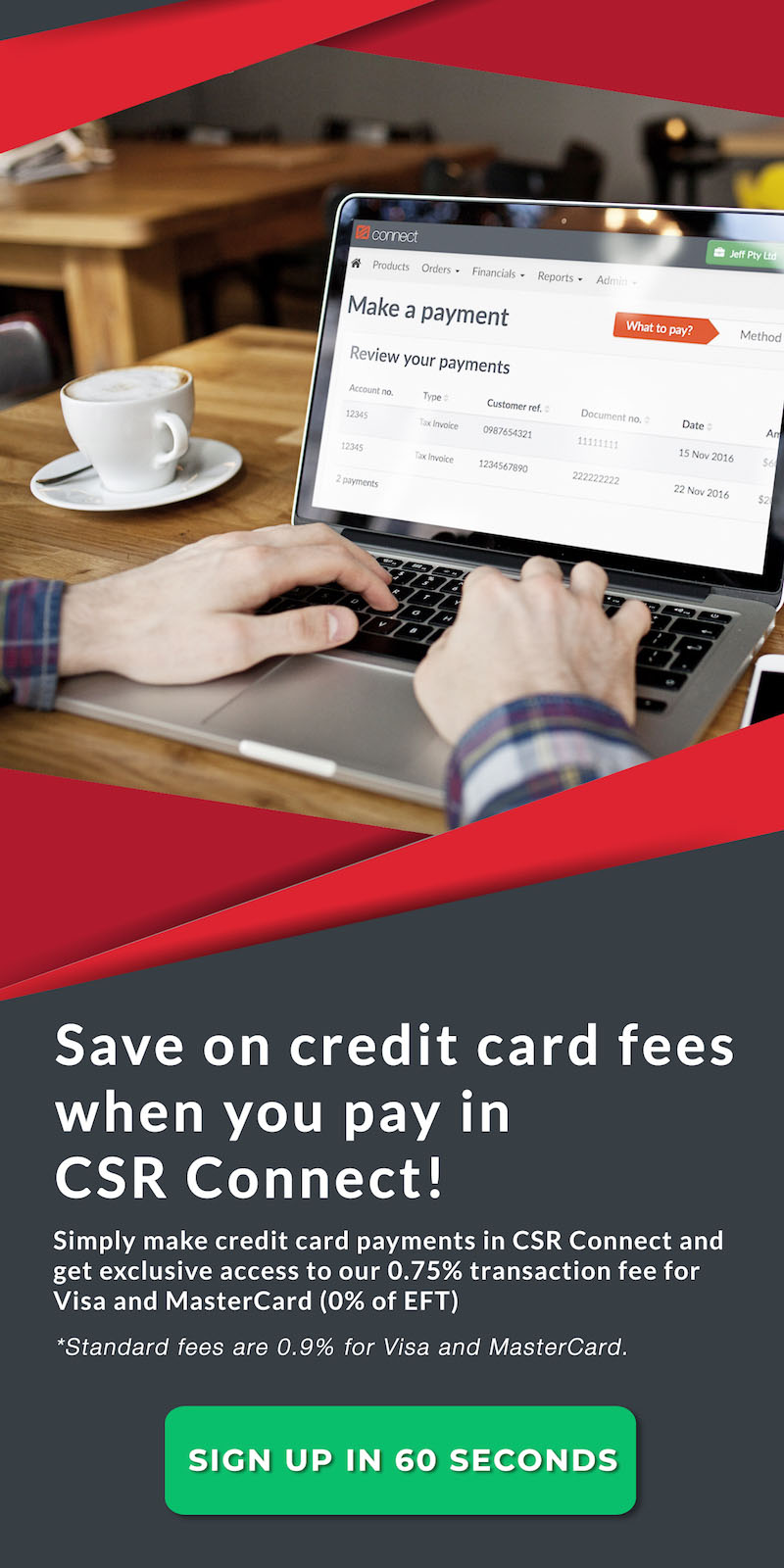 save on credit card fees with CSR Connect