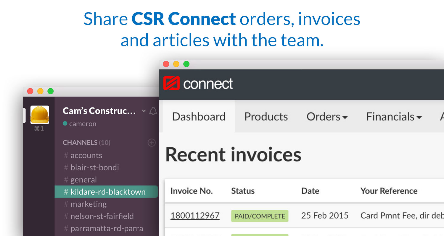 Share CSR Connect orders, invoices and articles with the team